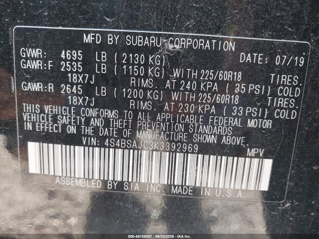 2019 SUBARU OUTBACK 2.5I LIMITED 9