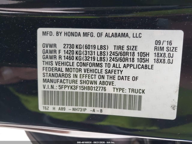 2017 HONDA RIDGELINE SPORT 9