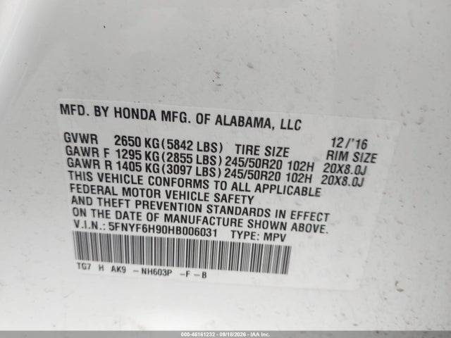 2017 HONDA PILOT TOURING 9