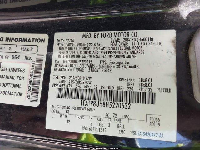 2017 FORD MUSTANG ECOBOOST PREMIUM 9