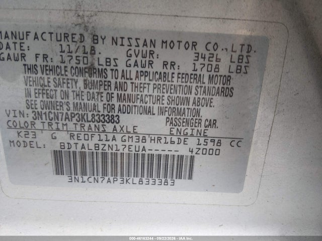 2019 NISSAN VERSA 1.6 SV 9