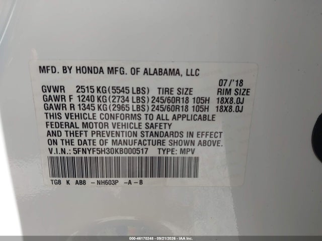 2019 HONDA PILOT EX 9