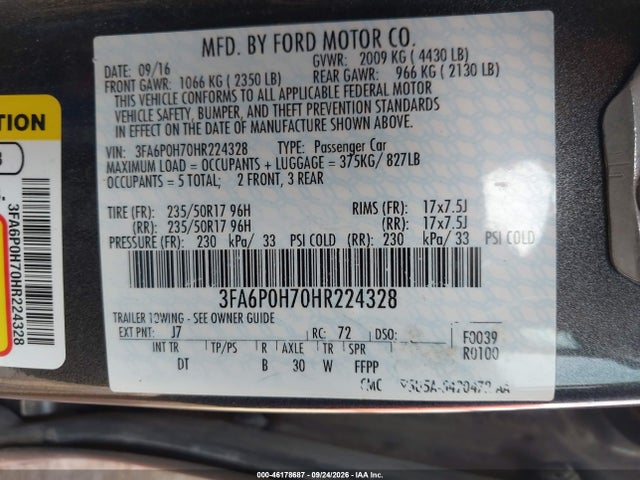 2017 FORD FUSION SE 9