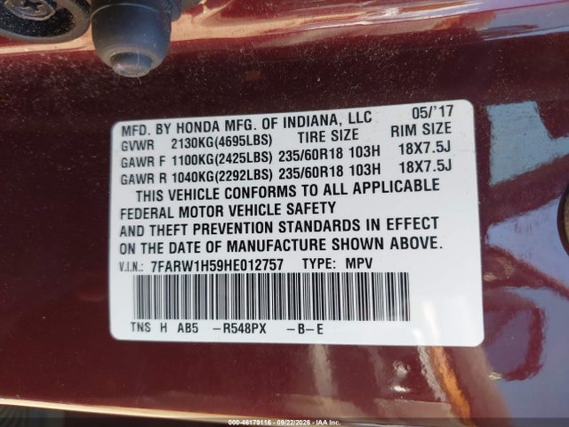 2017 HONDA CR-V EX 9