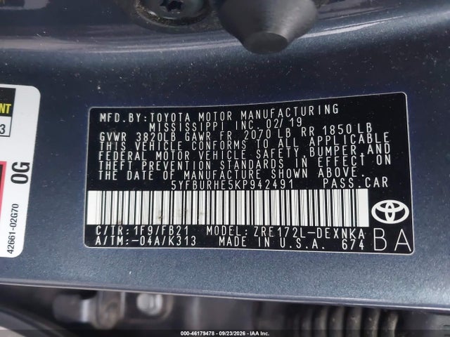 2019 TOYOTA COROLLA LE 9