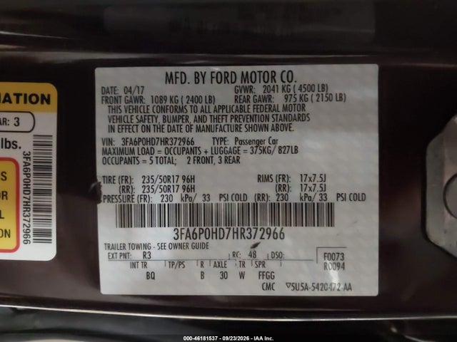 2017 FORD FUSION SE 9