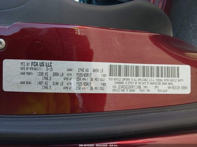 2019 DODGE GRAND CARAVAN GT 9
