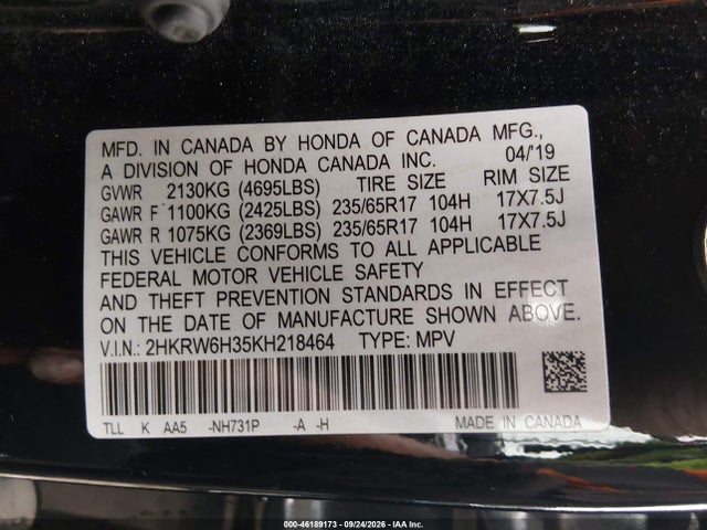 2019 HONDA CR-V LX 9