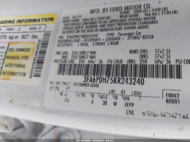 2019 FORD FUSION SE 9