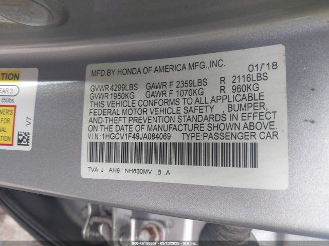 2018 HONDA ACCORD EX 9