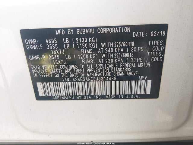 2018 SUBARU OUTBACK 2.5I LIMITED 9