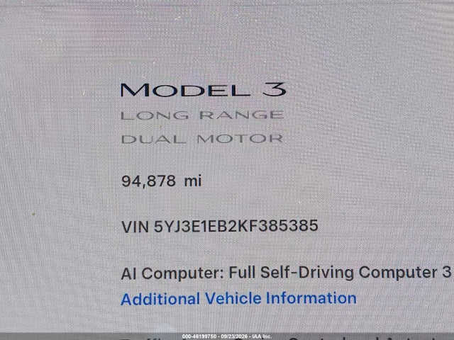 2019 TESLA MODEL 3 LONG RANGE/PERFORMANCE 15