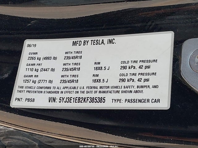 2019 TESLA MODEL 3 LONG RANGE/PERFORMANCE 9
