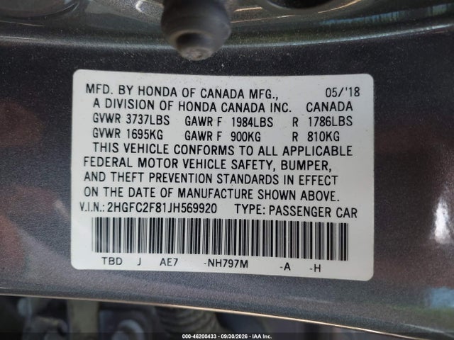 2018 HONDA CIVIC EX 9