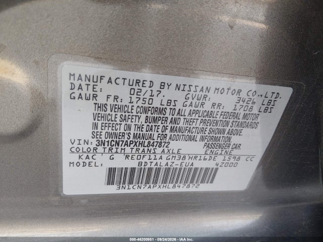 2017 NISSAN VERSA 1.6 S+ 9