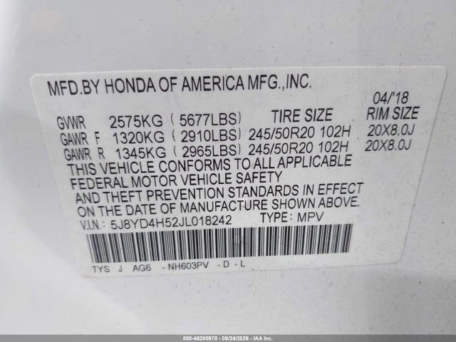 2018 ACURA MDX TECHNOLOGY PACKAGE ACURAWATCH PLUS PKG 9