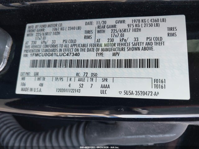 2020 FORD ESCAPE SE 9