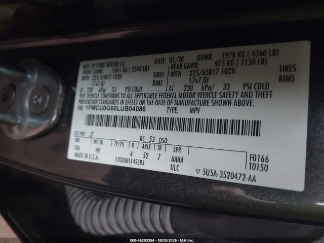 2020 FORD ESCAPE SE 9