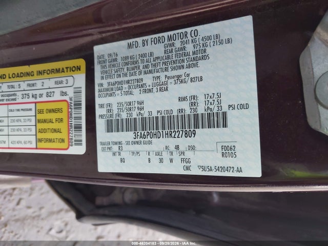2017 FORD FUSION SE 9