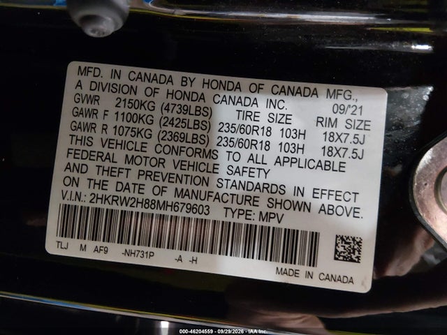 2021 HONDA CR-V AWD EX-L 9