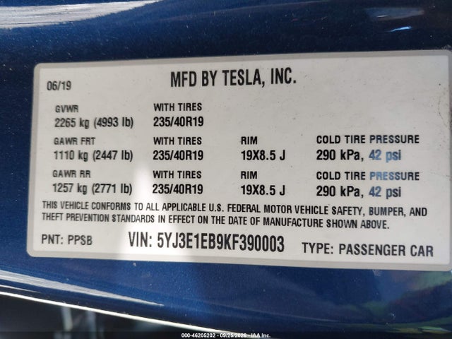 2019 TESLA MODEL 3 LONG RANGE/PERFORMANCE 9