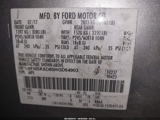 2017 FORD EXPLORER XLT 9