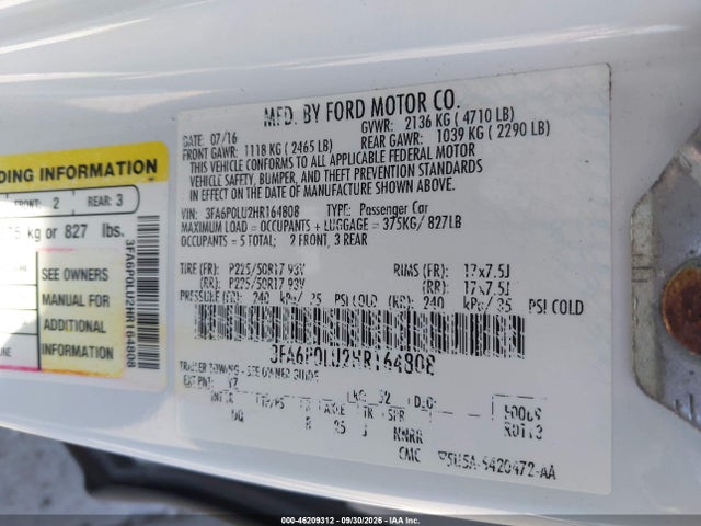 2017 FORD FUSION HYBRID SE 9
