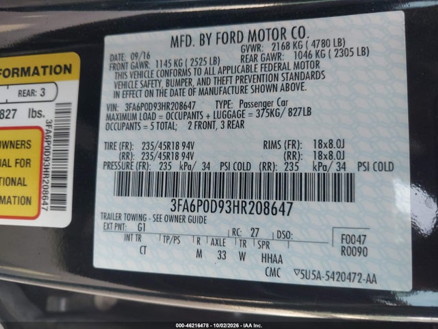 2017 FORD FUSION TITANIUM 9