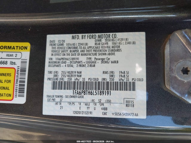 2020 FORD MUSTANG ECOBOOST FASTBACK 9
