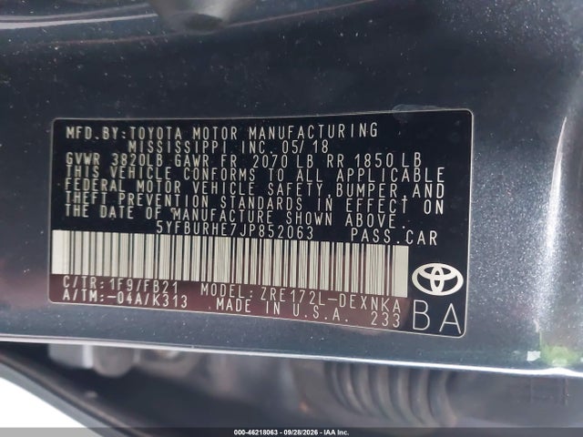 2018 TOYOTA COROLLA LE 9