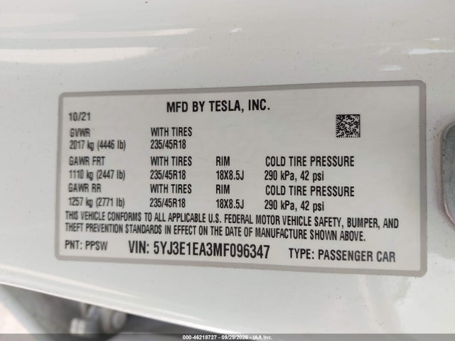 2021 TESLA MODEL 3 STANDARD RANGE PLUS REAR-WHEEL DRIVE 9