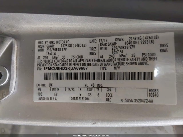 2019 FORD ESCAPE SEL 9