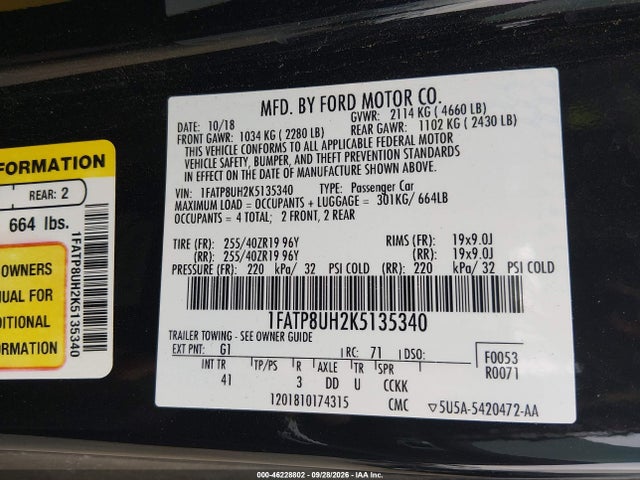 2019 FORD MUSTANG ECOBOOST PREMIUM 9
