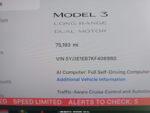 2019 TESLA MODEL 3 LONG RANGE/PERFORMANCE 9