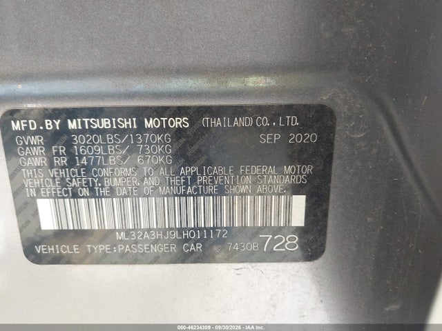 2020 MITSUBISHI MIRAGE ES 9