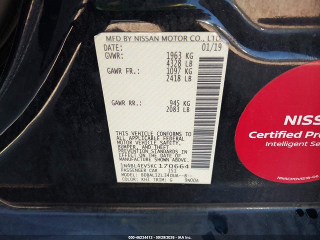 2019 NISSAN ALTIMA 2.5 SL 9