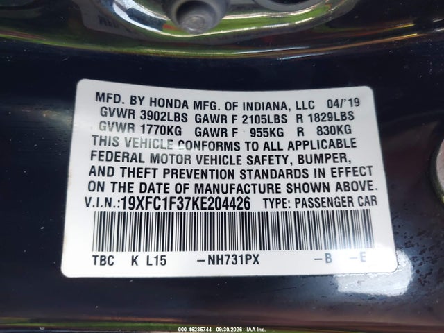 2019 HONDA CIVIC EX 9