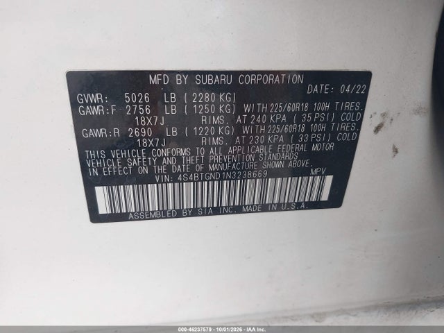 2022 SUBARU OUTBACK LIMITED XT 9