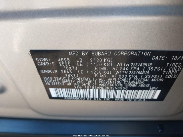 2019 SUBARU OUTBACK 2.5I LIMITED 9