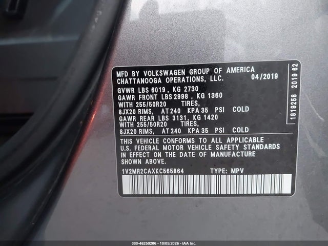 2019 VOLKSWAGEN ATLAS 3.6L V6 SEL 9