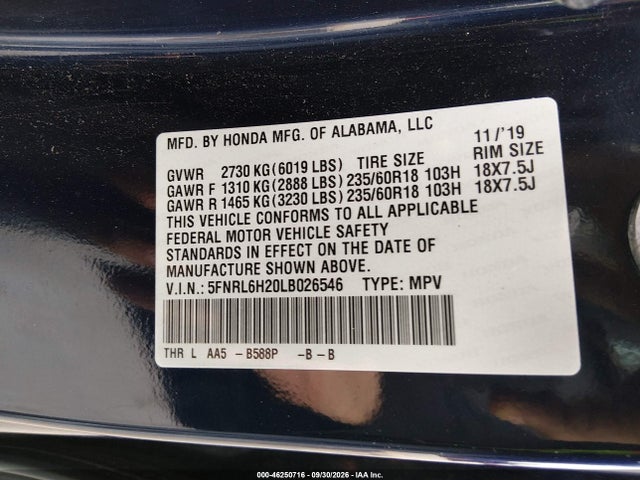 2020 HONDA ODYSSEY LX 9