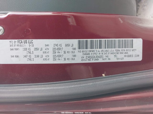 2018 DODGE GRAND CARAVAN GT 9