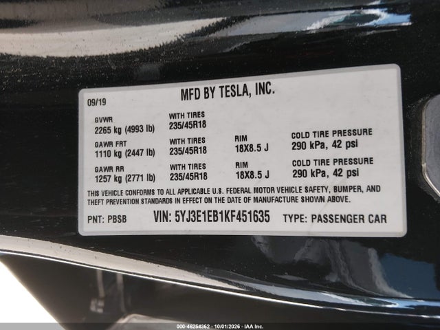 2019 TESLA MODEL 3 LONG RANGE/PERFORMANCE 9