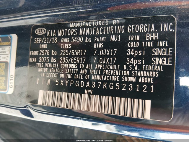 2019 KIA SORENTO 2.4L LX 9