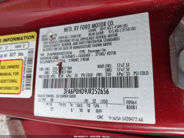 2018 FORD FUSION SE 9