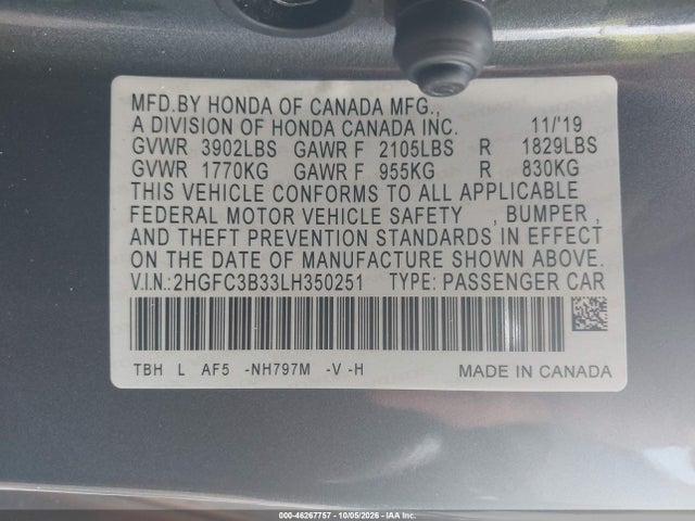 2020 HONDA CIVIC EX 9