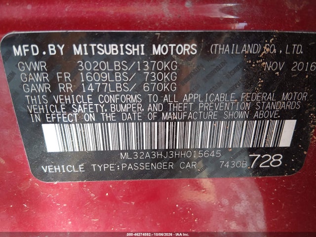 2017 MITSUBISHI MIRAGE ES 9