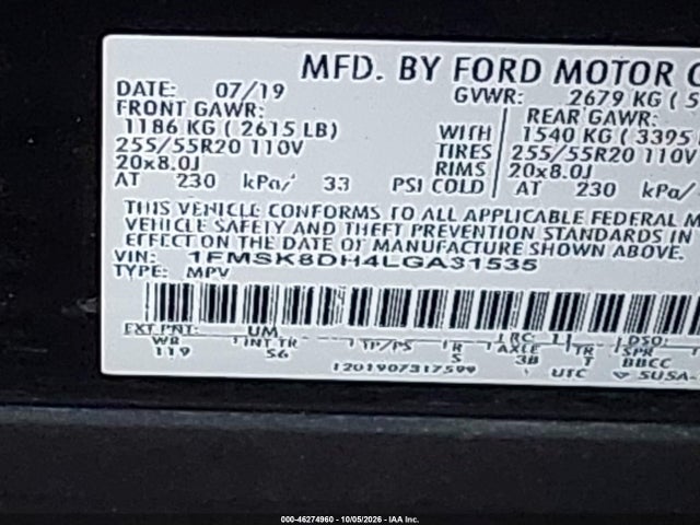 2020 FORD EXPLORER XLT 9