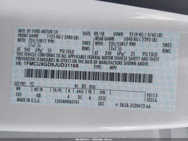 2018 FORD ESCAPE SE 9