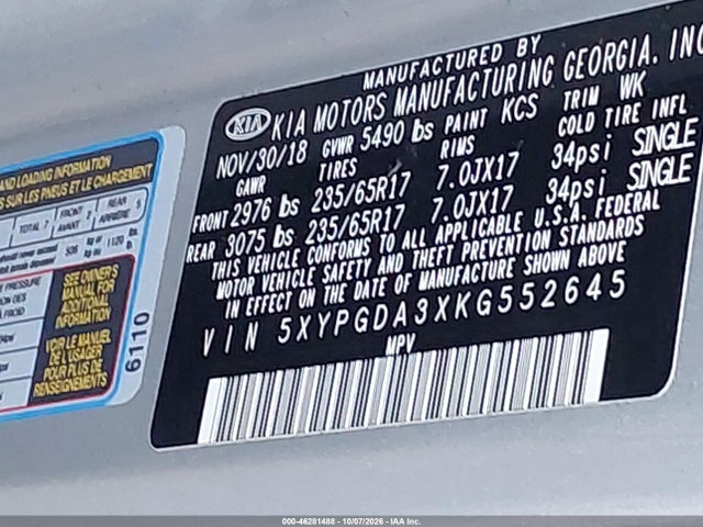 2019 KIA SORENTO 2.4L LX 9